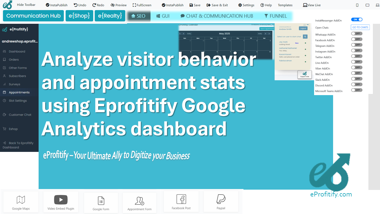 Analyze visitor behavior and appointment stats using Eprofitify Google Analytics dashboard